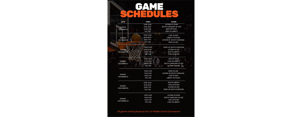 2025 Girls In House Game Schedule