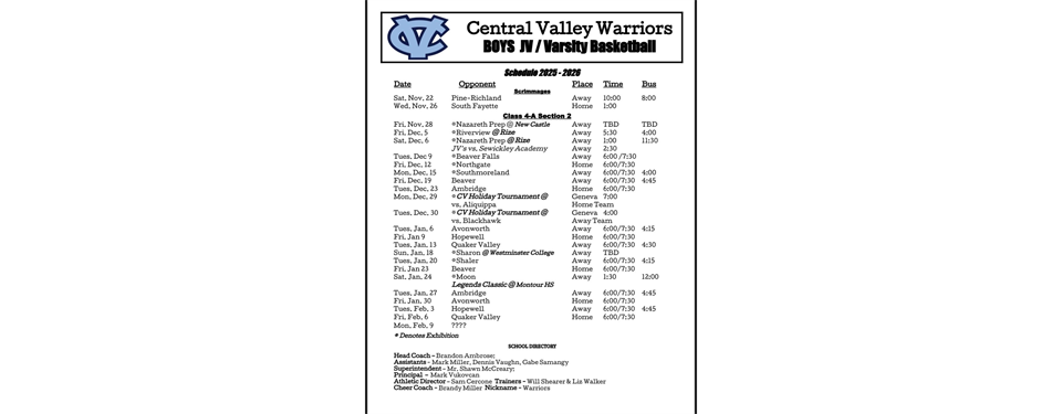 2025-26 Boys Schedule
